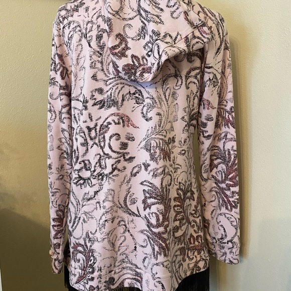 LOGO Lounge by Lori Goldstein Zip front hoodie with chiffon trim, size Medium. - Picture 6 of 11